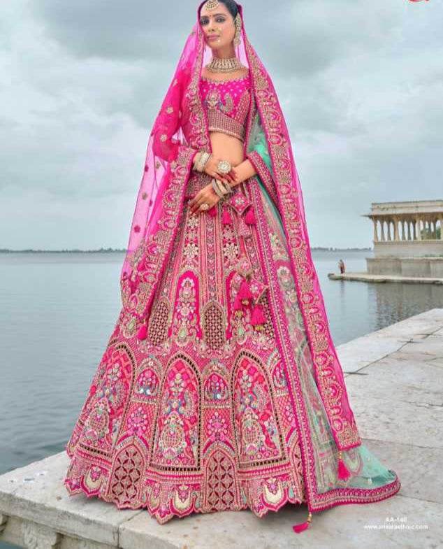 Velvet Rajwada Lehenga Wedding Embroidered Lehenga for Brides - MYLUXURY LANE ENTERPRISE